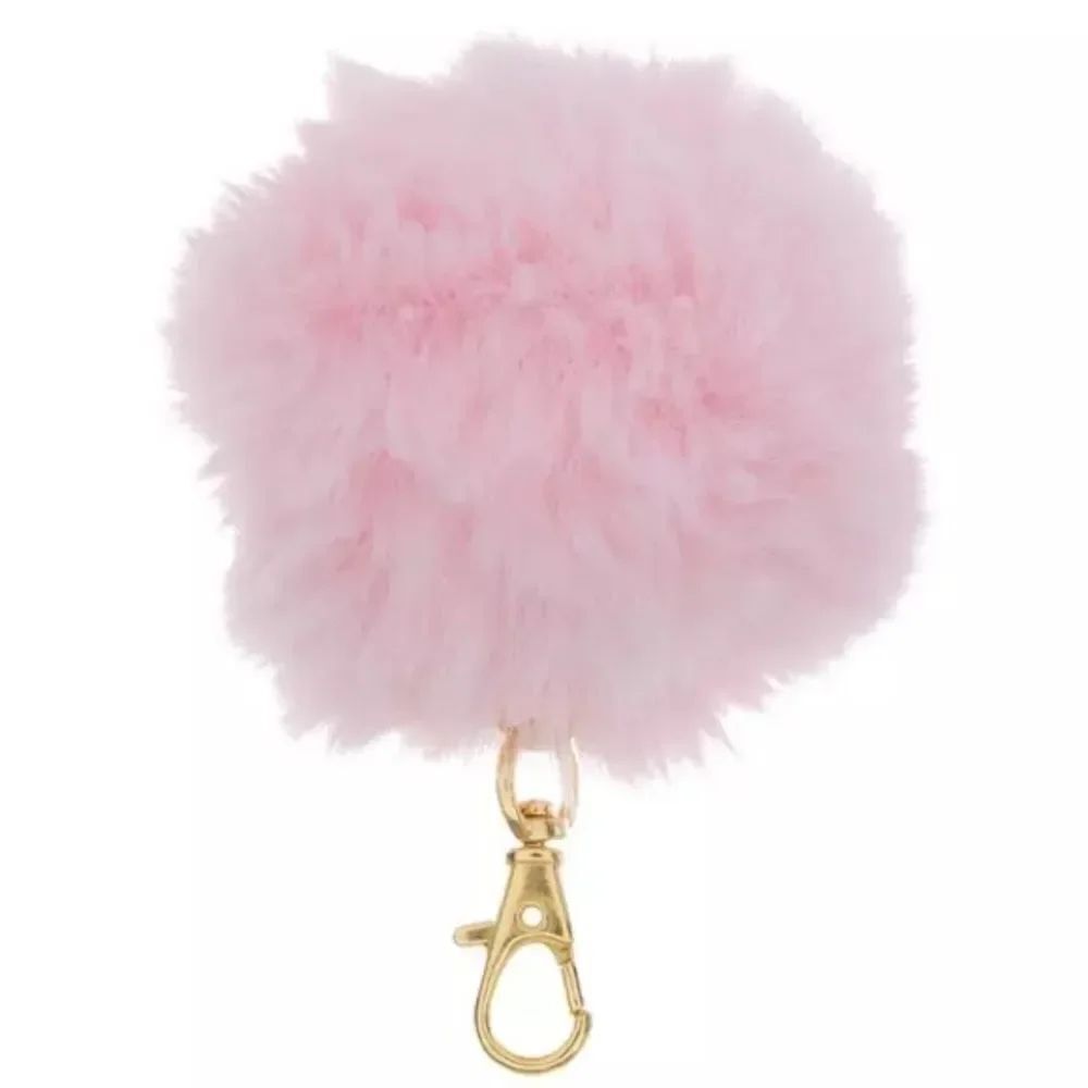 New Pink Faux Fur Pom Pom Keychain with Gold Clip